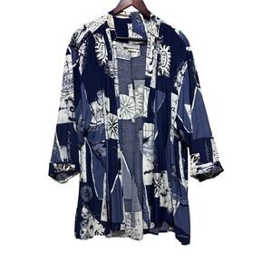 VTG Sharon Anthony Women Open Jacket 20W Blue Abstract Nautical Artwear Rayon